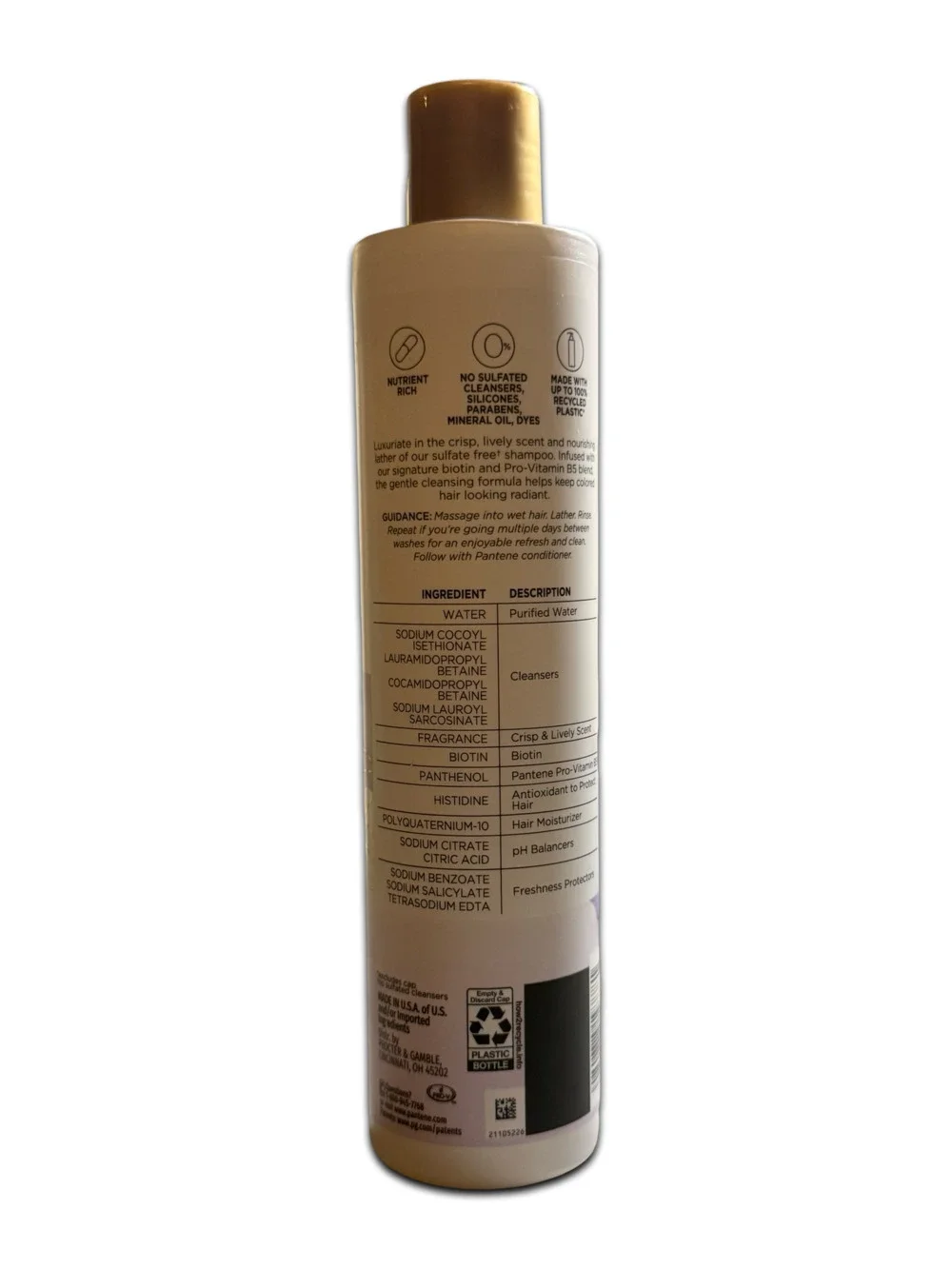 Pantene Nutrient Blend Illuminating Color Care Biotin Sulfate Free Shampoo 9.6oz